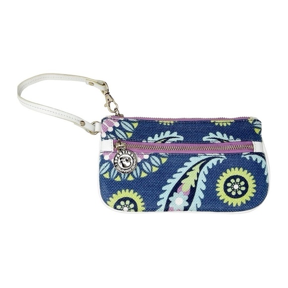 Spartina Daufuskie Island Wristlet Clutch Flower Plaid Linen And Leather - Picture 1 of 9
